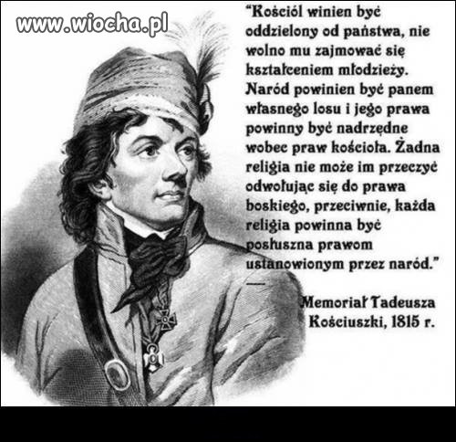 Oto co myślał Kościuszko o roli kościoła w Polsce