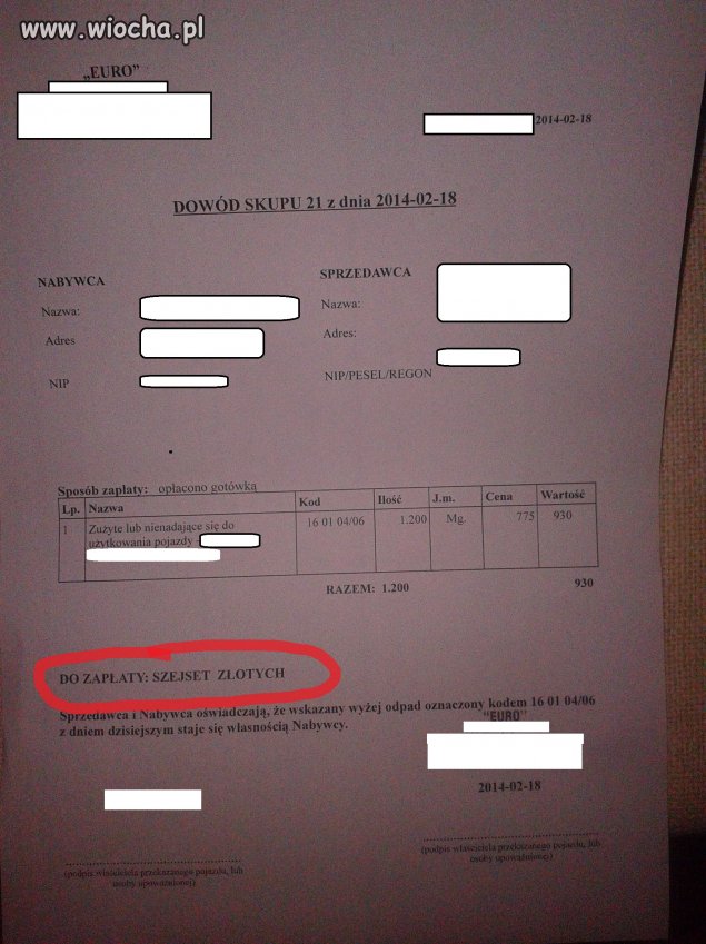 DOKUMENT skupu pojazdu