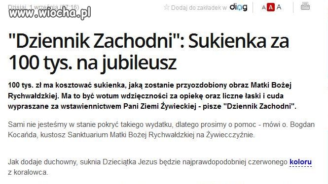 Sukienka dla Jezuska za 100tys.