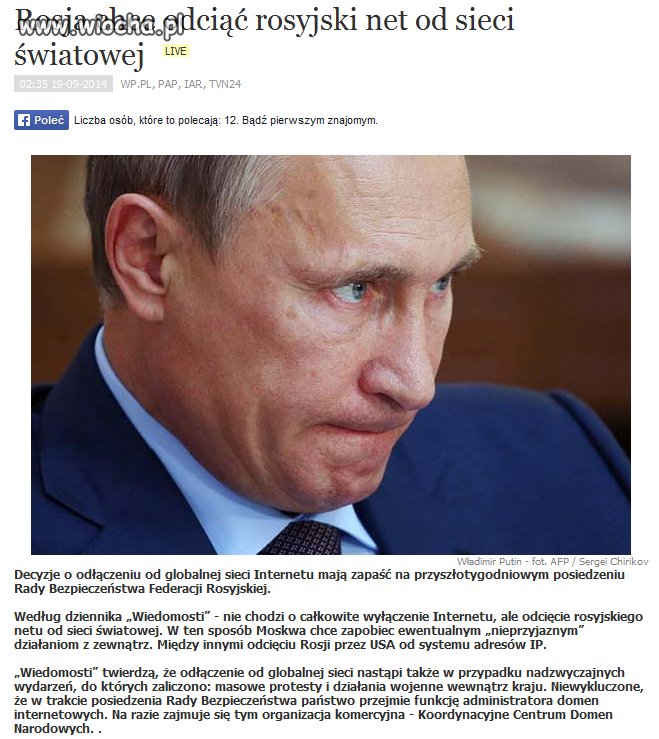 Putin odcina Rosjan od światowego netu.