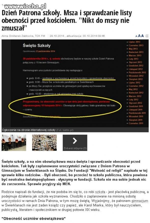 Obowiązkowa msza w publicznej szkole!!!