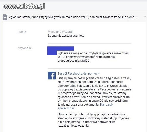 Oto "standardy społeczności" FB... 