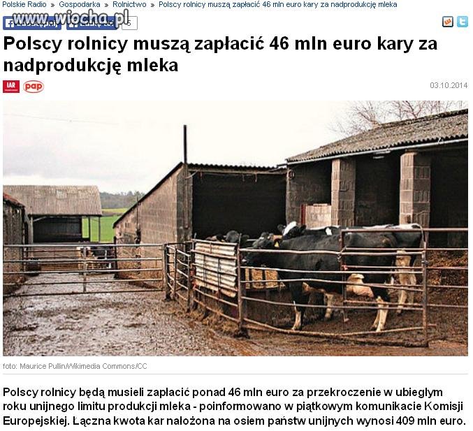 Teraz Unia będzie doić rolników
