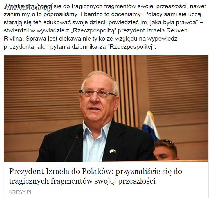 Prezydent Izraela o Polsce