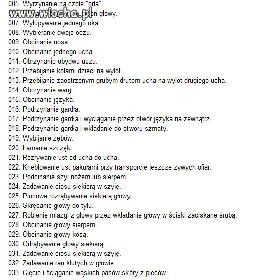Lista kilku sposobów mordowania przez UPA