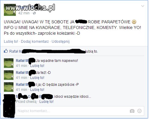 Komentuje własne posty jako "inna" osoba oraz 