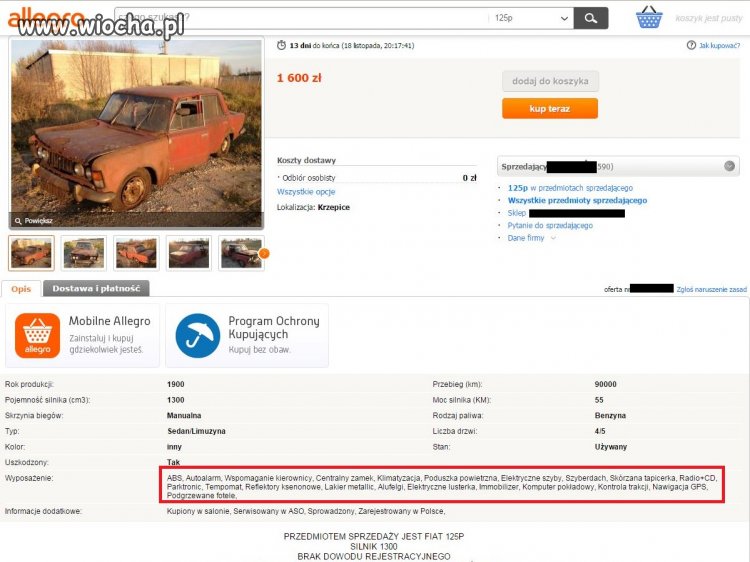 Ach to wyposażenie w Fiacie 125p 