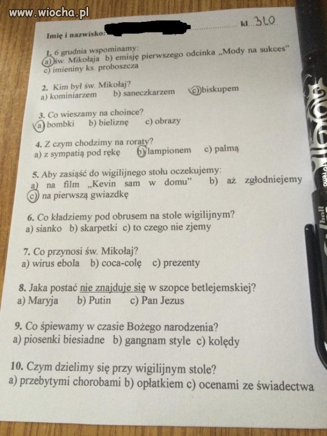 Klasówka z religii.