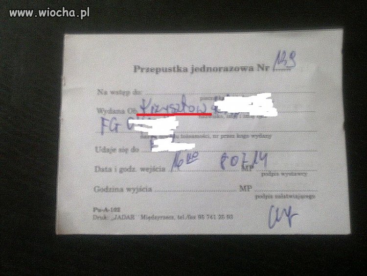 Przepustka na teren firmy 