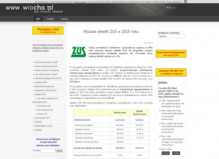 Wyższe składki ZUS w 2015 roku