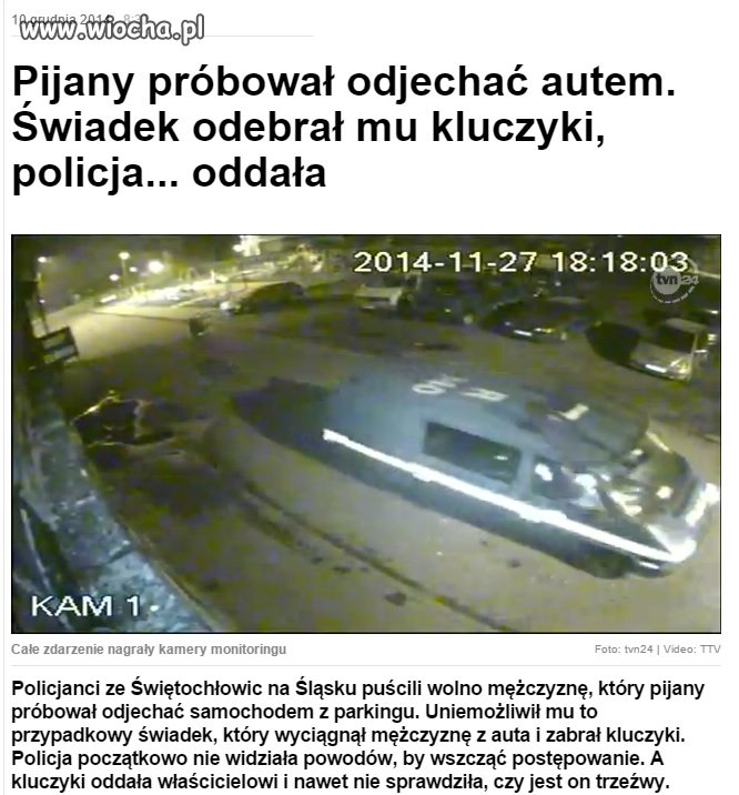 Zabrał pijanemu kluczyki, a policja je oddała 