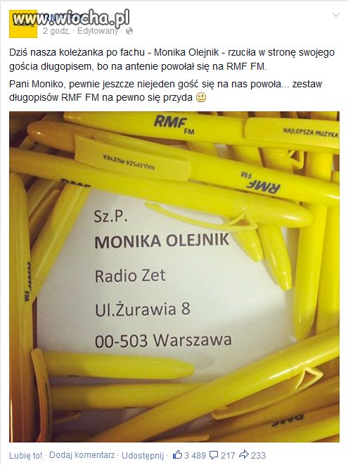 Kolejna wiocha dla Moniki Olejnik.