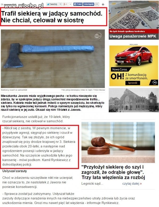 Trafił siekierą w samochód