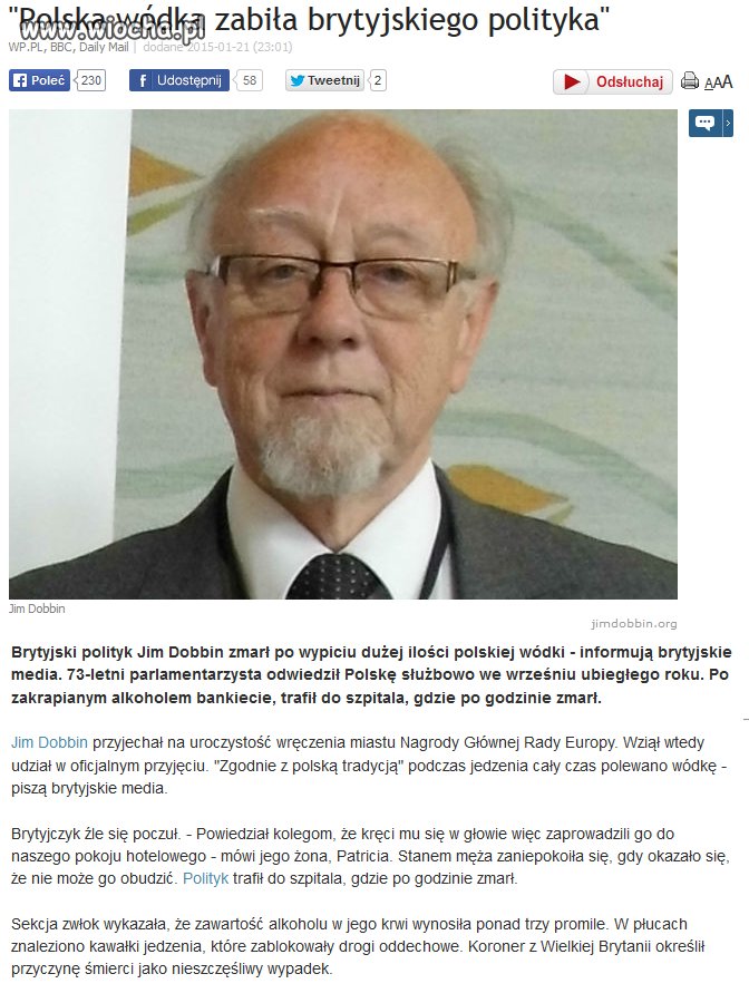 Polska wódka "zabiła" angielskiego polityka