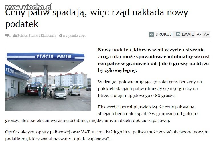Ceny paliw spadają, więc rząd nakłada nowy podatek