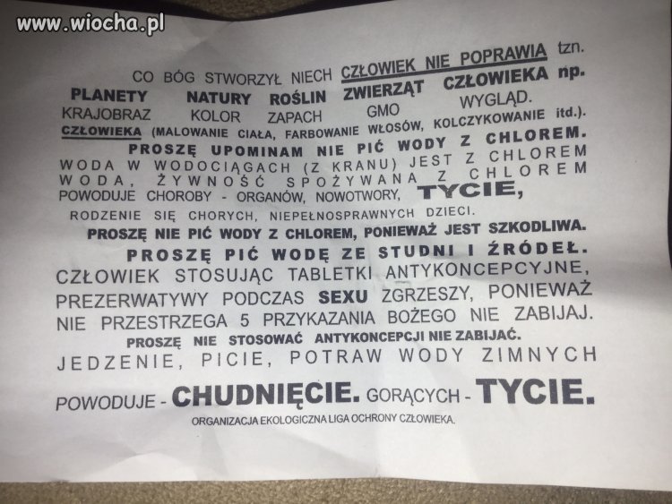 Ulotka rozdawana w Katowicach na ulicy