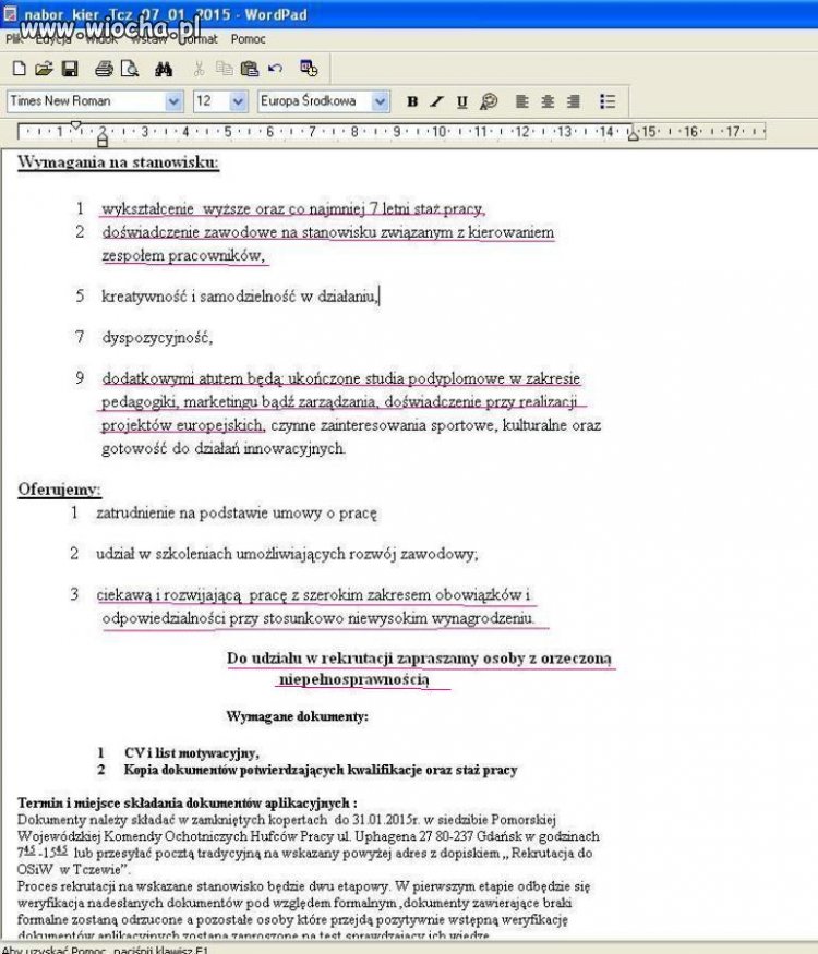 Oferta na kierownika OHP w Tczewie...