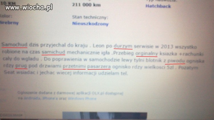 Znalezione na olx. Sprzedaż samochodu