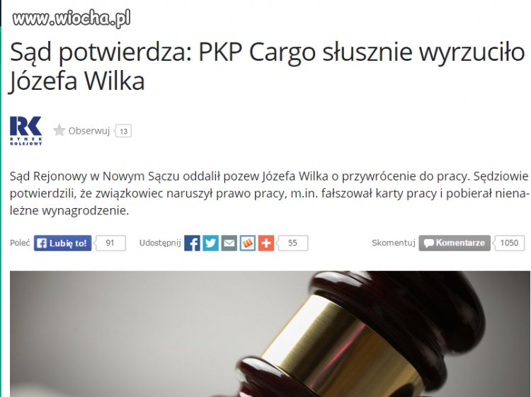Szef Solidarności w PKP CARGO 