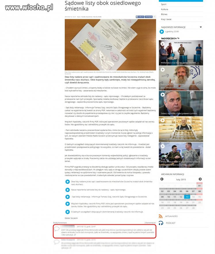 Sądowe listy obok osiedlowego śmietnika