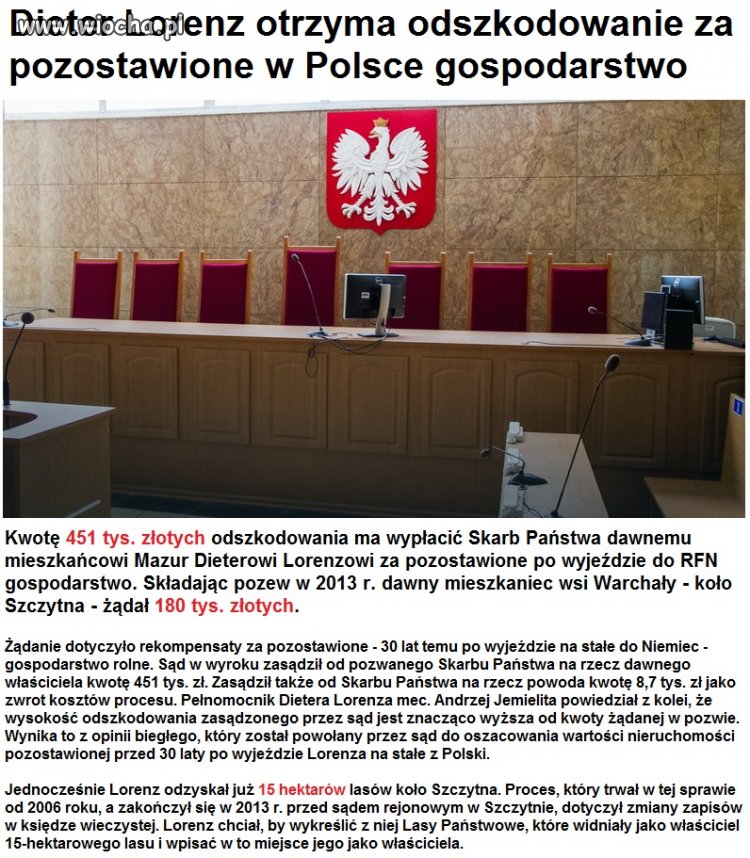 Niemiec za porzucone gospodarstwo żądał 180 tys zł 
