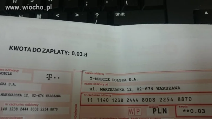 T mobile - do zapłaty...0.03 zł.  