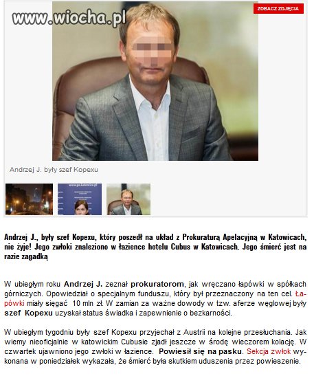 Jeden z głównych świadków tzw. afery węglowej