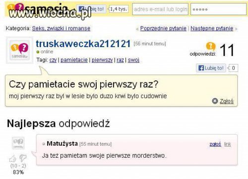Mój pierwszy raz było to w domu u niego 