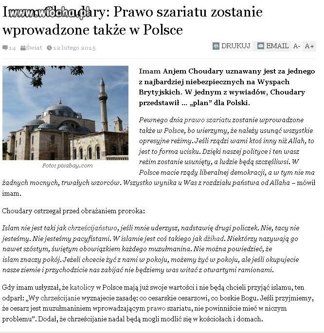 Szariatu zostanie wprowadzone także w Polsce
