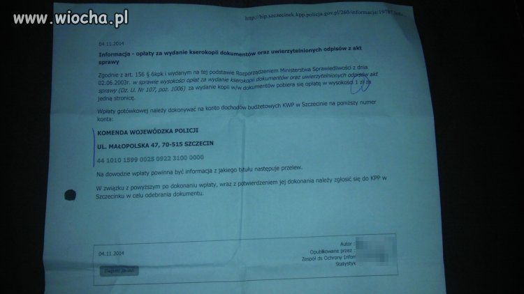 Śmieszna opłata za protokół kolizji... 1zł 