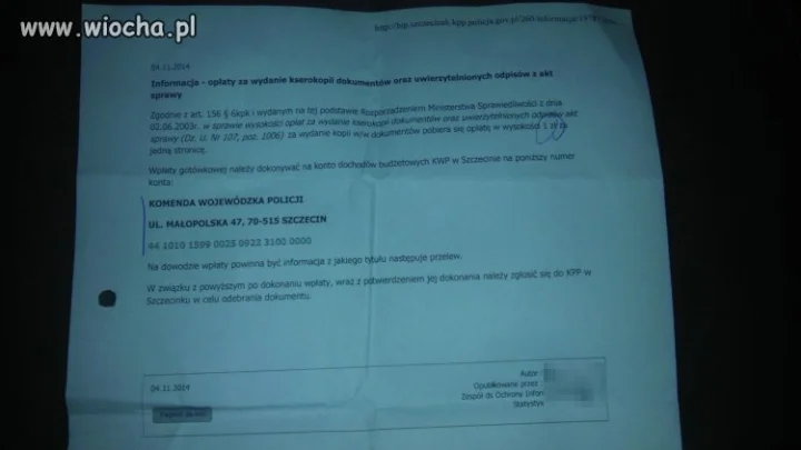 Śmieszna opłata za protokół kolizji... 1zł 