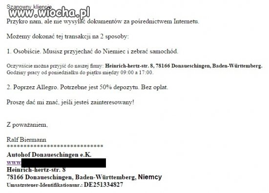 Oszustwo na ogłoszeniach sprzedaży samochodów 