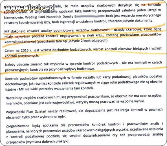 Tajna notatka ministerstwa finansów do U. Skarbowy
