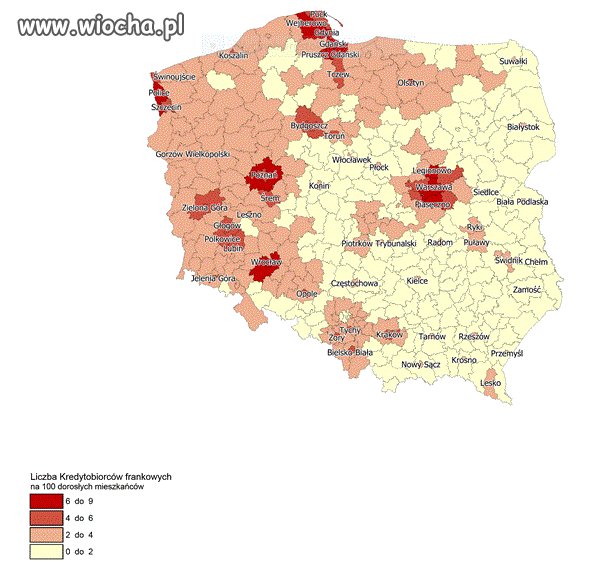 Mapa zaciągających kredyty we frankach