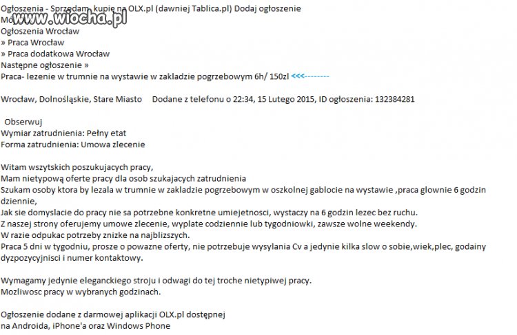 Praca leżenie w trumnie 6h / 150