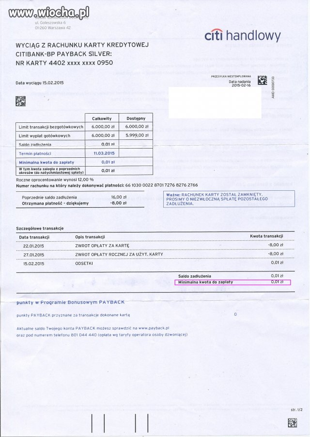 A wysłanie listu z monitem kosztowało bank 2,50zł.
