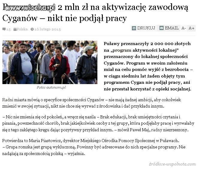 Puławy przeznaczyli  2 mln zł dla Cyganów  
