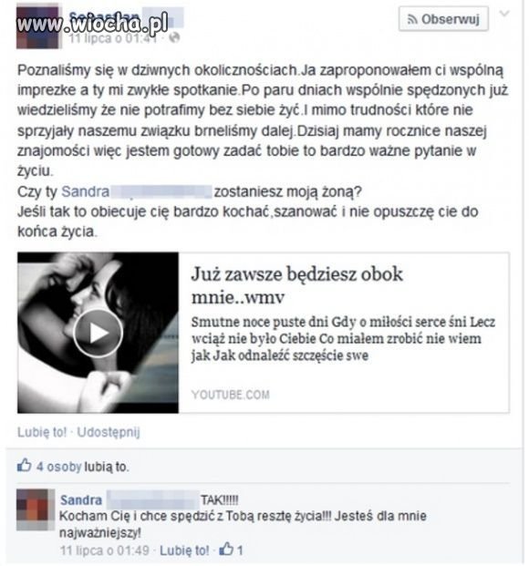 Oświadczyny na Facebooku