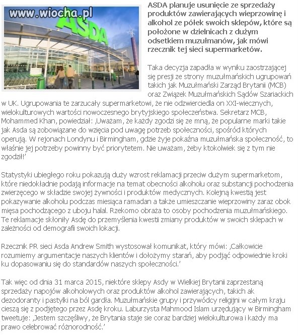 ASDA planuje usunięcie wieprzowiny i alkoholu 