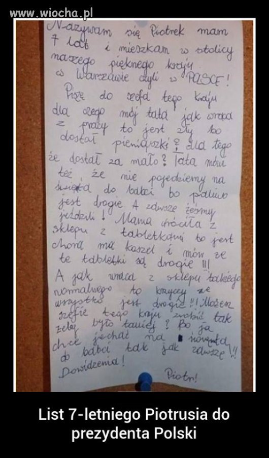 7 letni Piotrek napisał list 