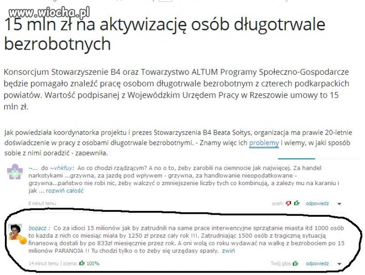 15 milionów na aktywację zamiast dać im pracę.