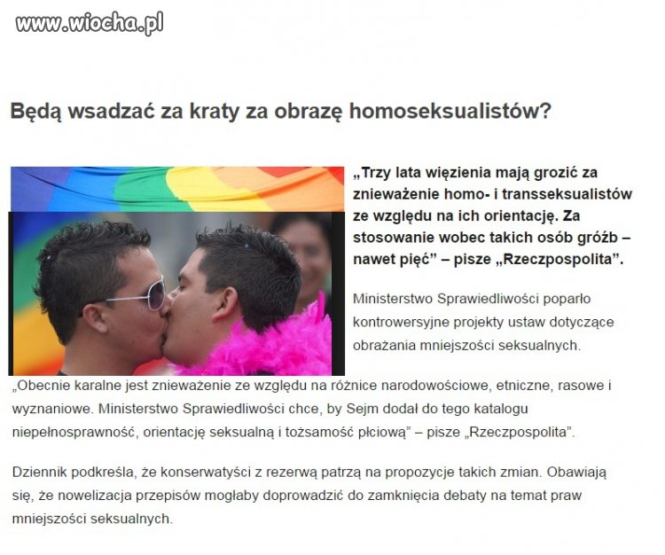 Będą wsadzać za kraty za obrazę homoseksualistów?