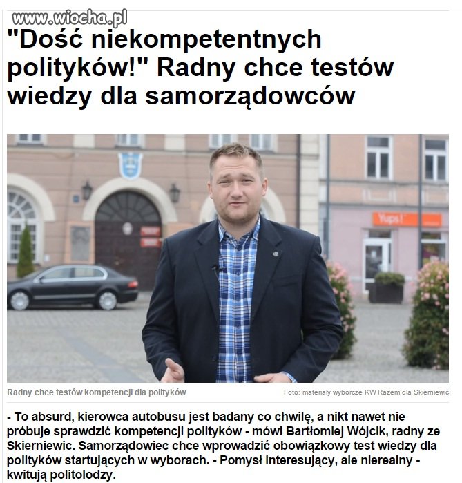 Radny chce testów kompetencji dla polityków.