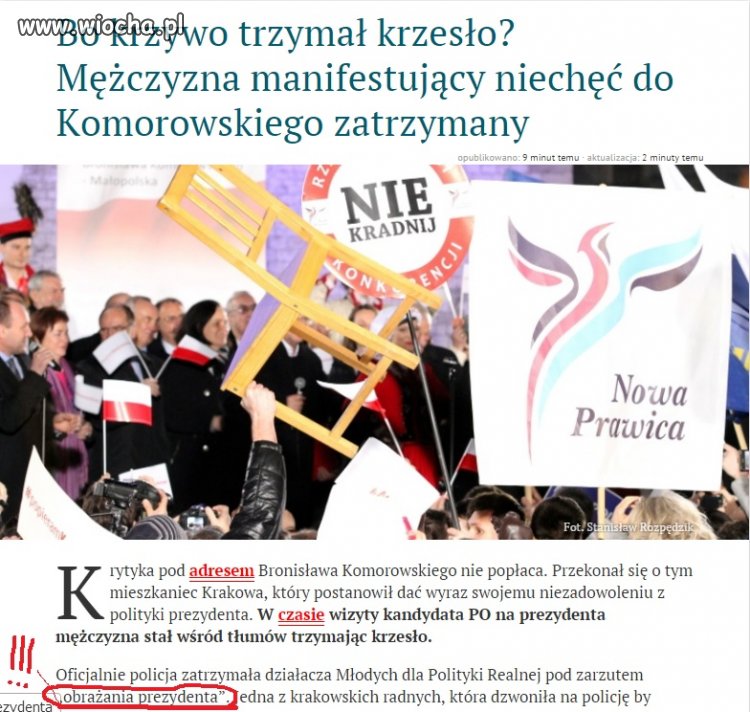 Policja: OBRAZIŁ PREZYDENTA! Trzymając krzesło 