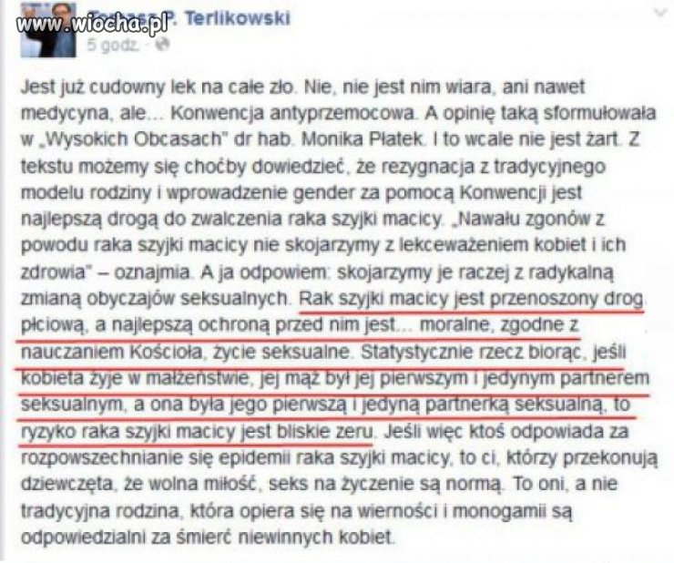 Terlikowski jakoś bez mózgu funkcjonuje.