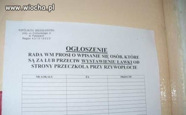 Ogłoszenie na poziomie "przeczkola".