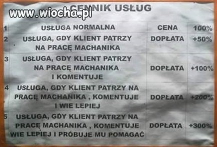 Cennik u mechanika 