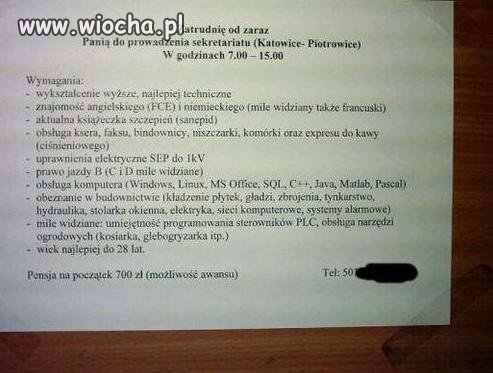 Oferta pracy dla sekretarki