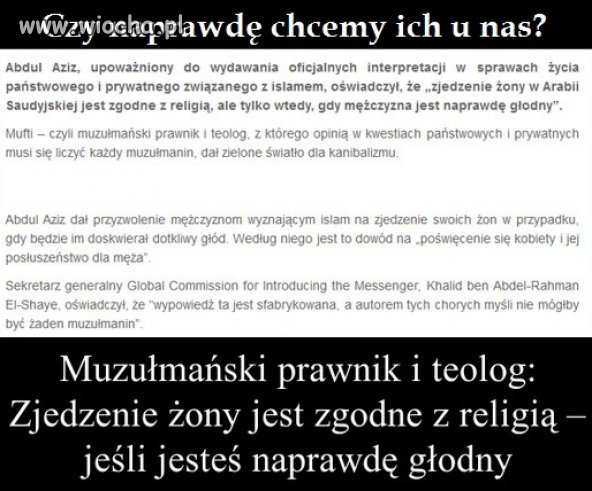 Dał przyzwolenie na zjedzenie żony