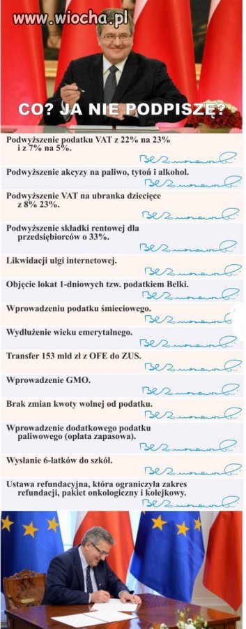W ciągu 5 lat podpisał 13 ustaw.